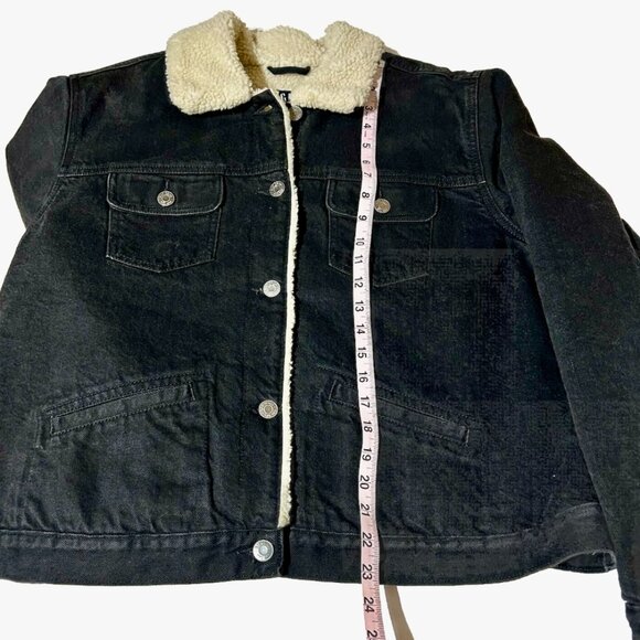 Gap Black Denim Jean Jacket Fleece Sherpa Lined Women’s XL Quilted Sleeve Unisex - Picture 3 of 9